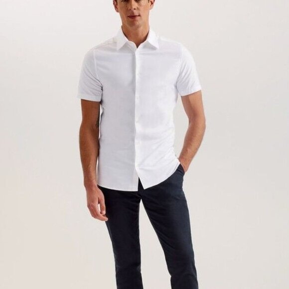 Ted Baker Size 4 US Large Zente Short Sleeve Cotton Oxford Shirt NWT - Picture 1 of 7